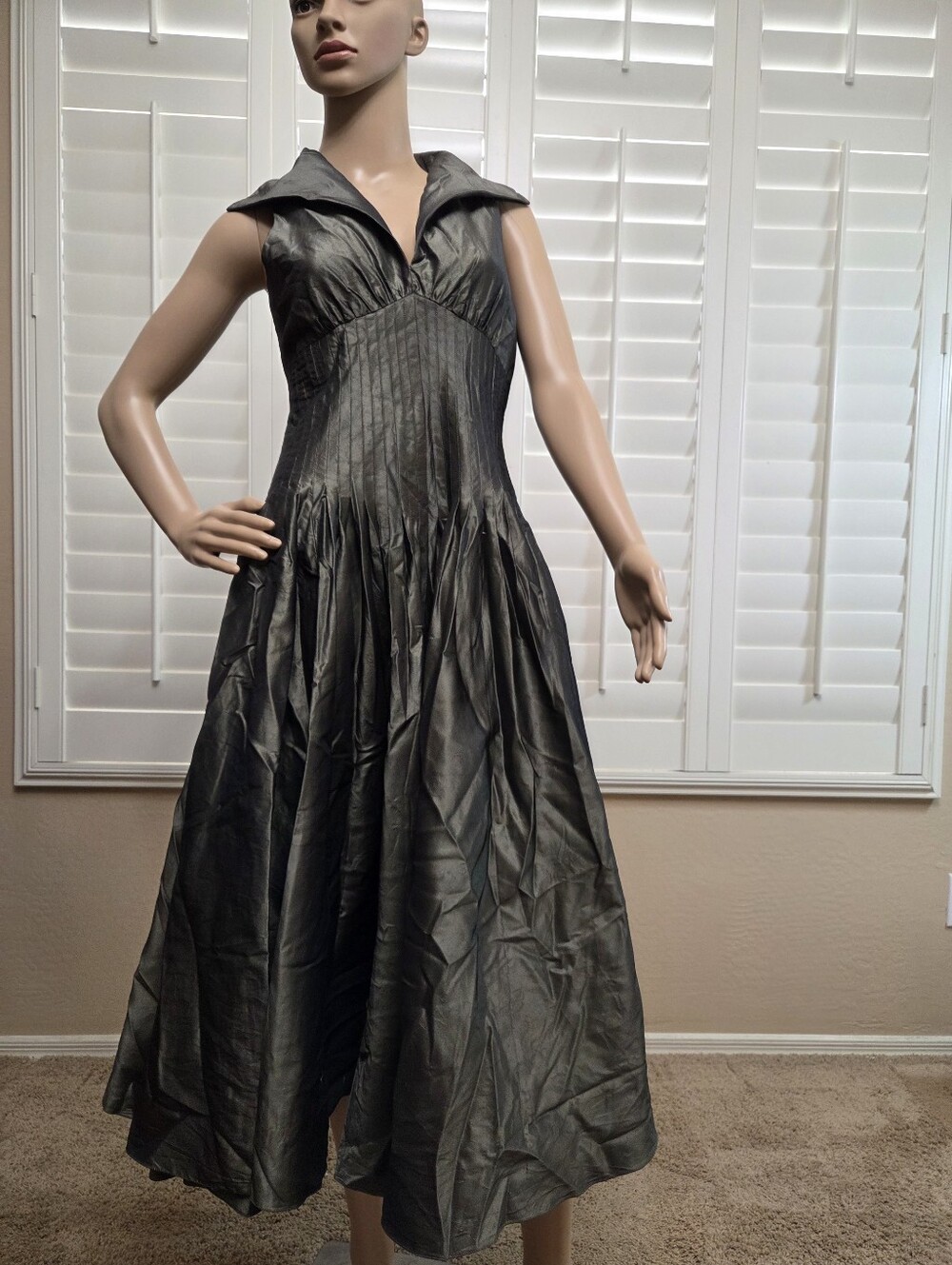 Rickie Freeman For Tery Jon 100% Silk Coctail Midi Dress Sz 2 Olive